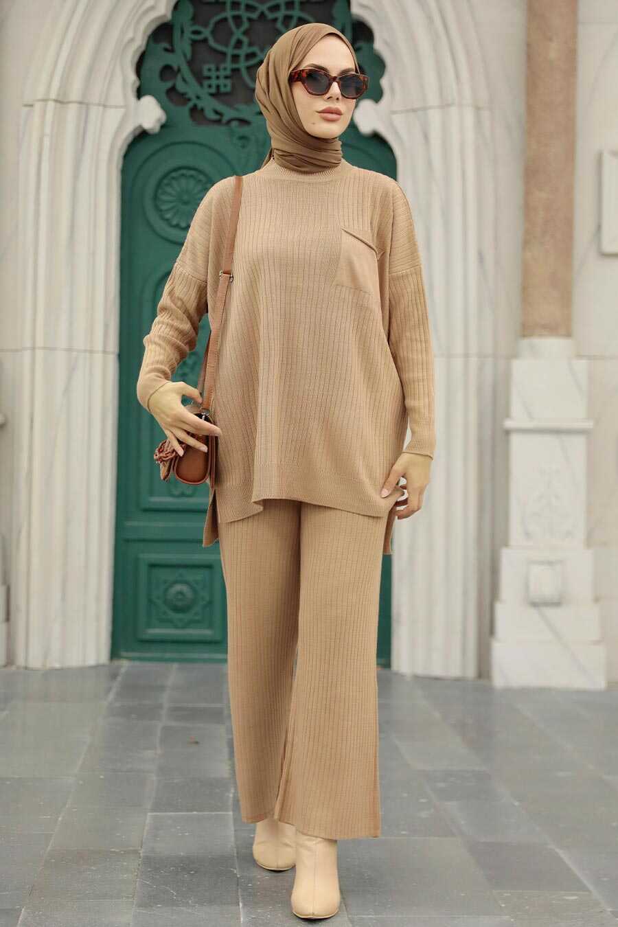 Biscuit Hijab Knitwear Double Suit 34060BS