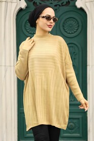 Biscuit Hijab Knitwear Poncho 3404BS - Thumbnail