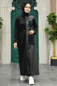 Black Hijab Coat 1365S - Thumbnail