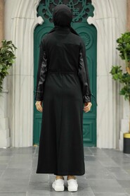 Black Hijab Coat 1365S - Thumbnail
