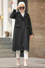 Black Hijab Coat 56720S - Thumbnail