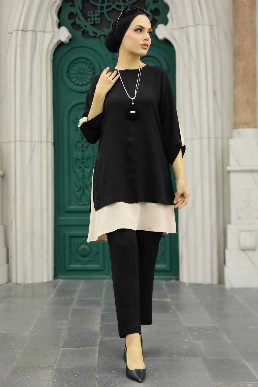 Black Hijab Double Suit 52251S