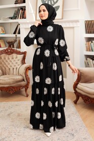 Black Hijab Dress 10281S - Thumbnail