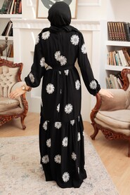 Black Hijab Dress 10281S - Thumbnail