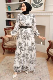 Black Hijab Dress 10387S - Thumbnail