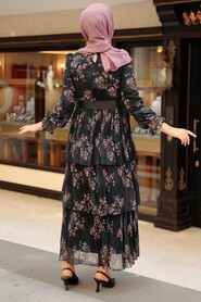 Black Hijab Dress 11470S - Thumbnail