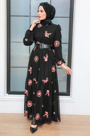 Black Hijab Dress 12040S - Thumbnail