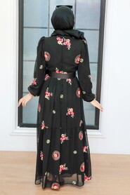 Black Hijab Dress 12040S - Thumbnail