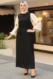 Black Hijab Dress 12152S - Thumbnail