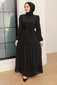 Black Hijab Dress 13290S - Thumbnail