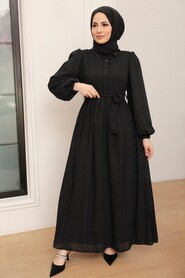 Black Hijab Dress 13390S - Thumbnail
