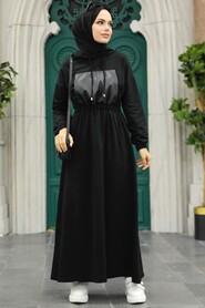 Black Hijab Dress 1356S - Thumbnail