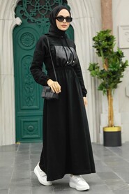Black Hijab Dress 1356S - Thumbnail