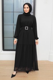 Black Hijab Dress 20804S - Thumbnail