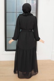 Black Hijab Dress 20804S - Thumbnail