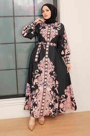 Black Hijab Dress 21719S - Thumbnail