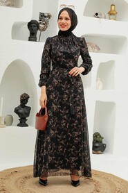 Black Hijab Dress 27923S - Thumbnail