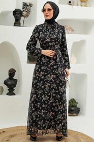 Black Hijab Dress 27924S - Thumbnail