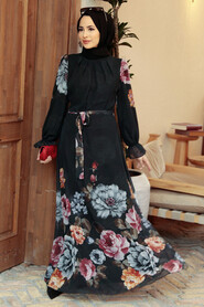 Black Hijab Dress 35461S - Thumbnail