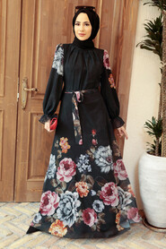 Black Hijab Dress 35461S - Thumbnail