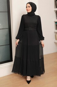 Black Hijab Dress 3590S - Thumbnail