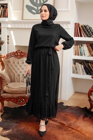Black Hijab Dress 54730S - Thumbnail