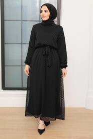 Black Hijab Dress 5493S - Thumbnail