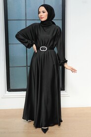 Black Hijab Dress 5727S - Thumbnail