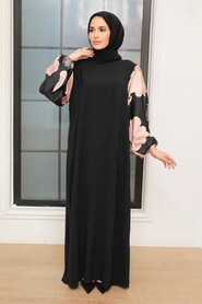 Black Hijab Dress 7685S - Thumbnail