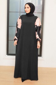 Black Hijab Dress 7685S - Thumbnail