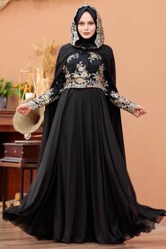 Neva Style - Black Turkish Hijab Evening Dress 7647S - Thumbnail