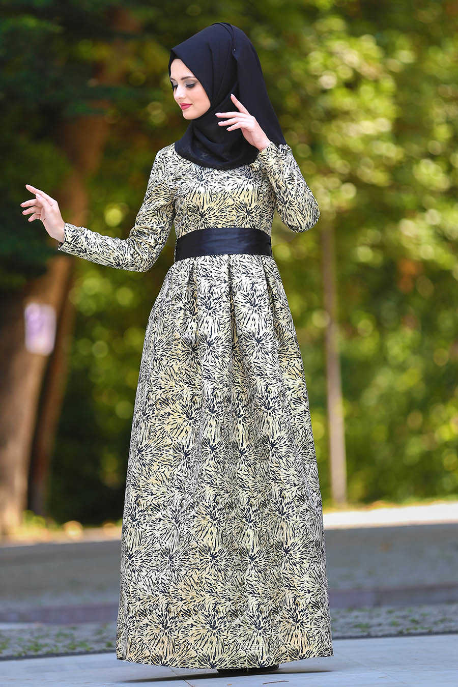 Neva Style - Long Black Islamic Long Sleeve Maxi Dress 24410S