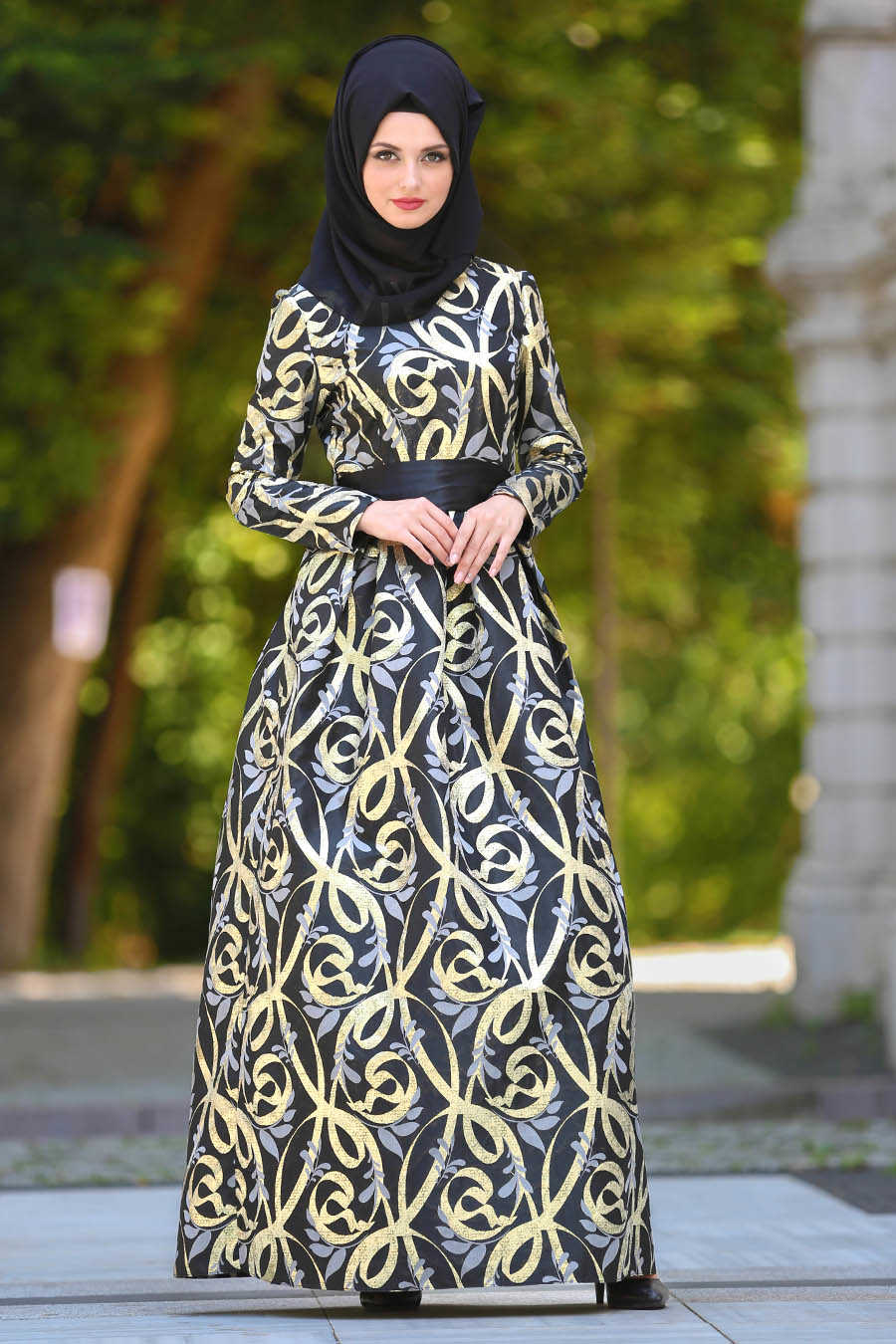 Black Hijab Evening Dress 2441S