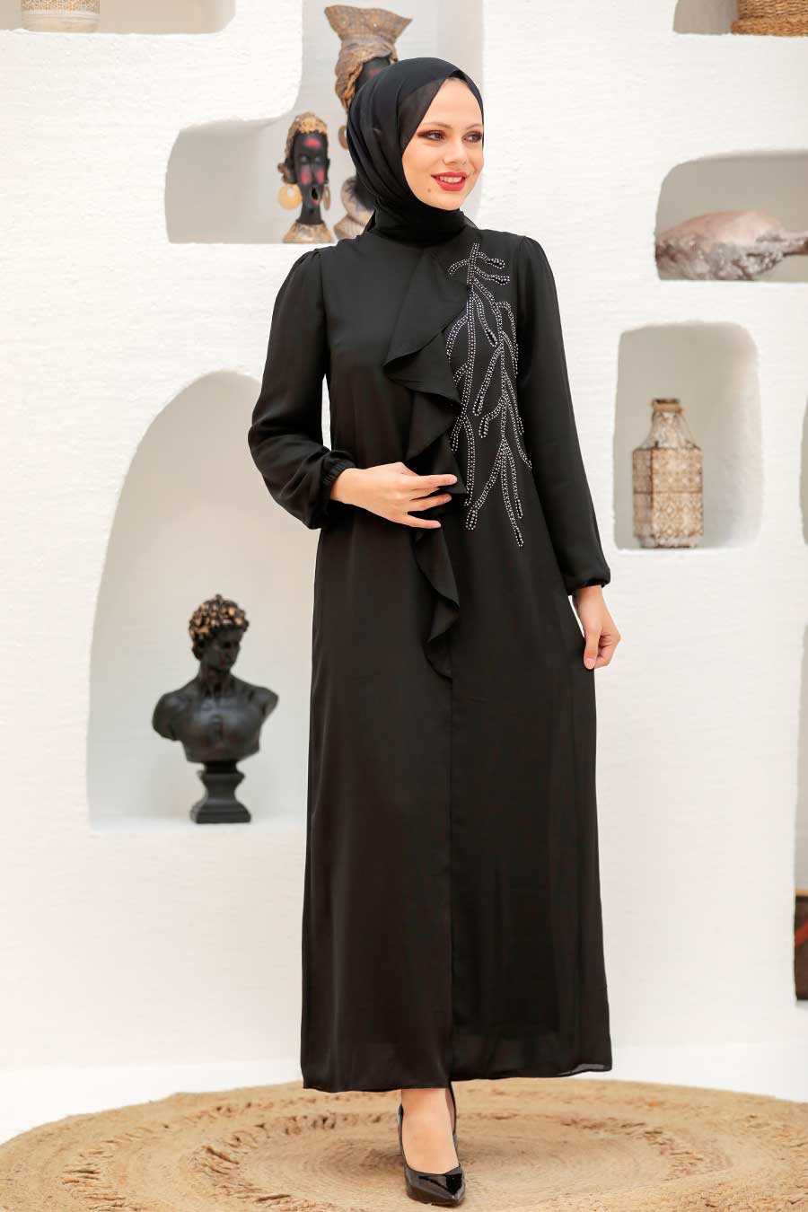 Black Hijab Evening Dress 12951S