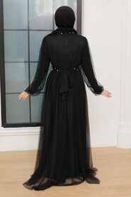 Black Hijab Evening Dress 22041S - Thumbnail