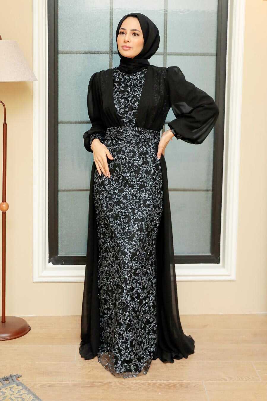 Black Hijab Evening Dress 22071S