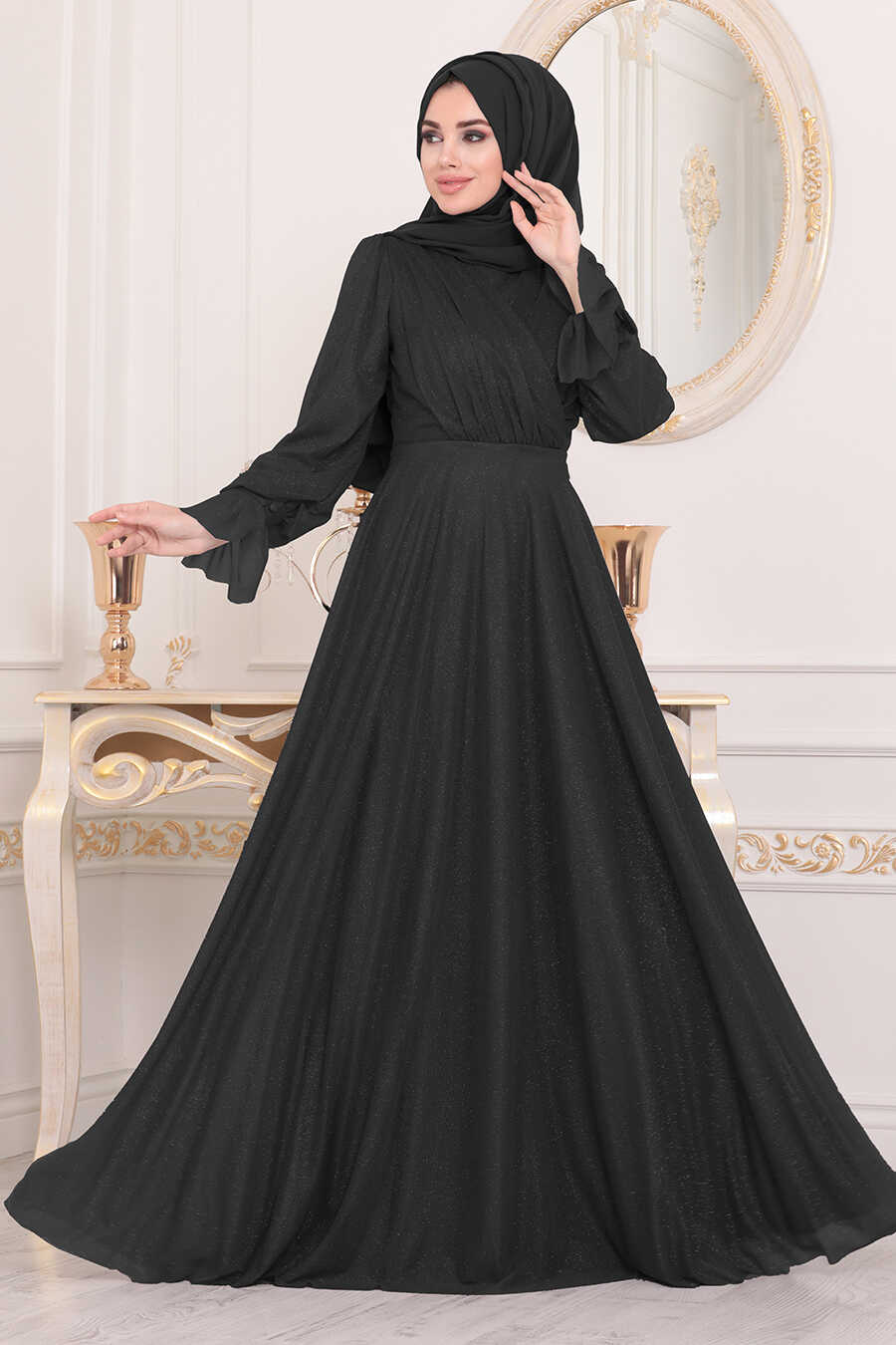 Neva Style - Plus Size Black Hijab Engagement Dress 22202S - Neva-style.com