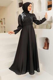 Neva Style - Black Turkish Hijab Evening Dress 22301S - Thumbnail