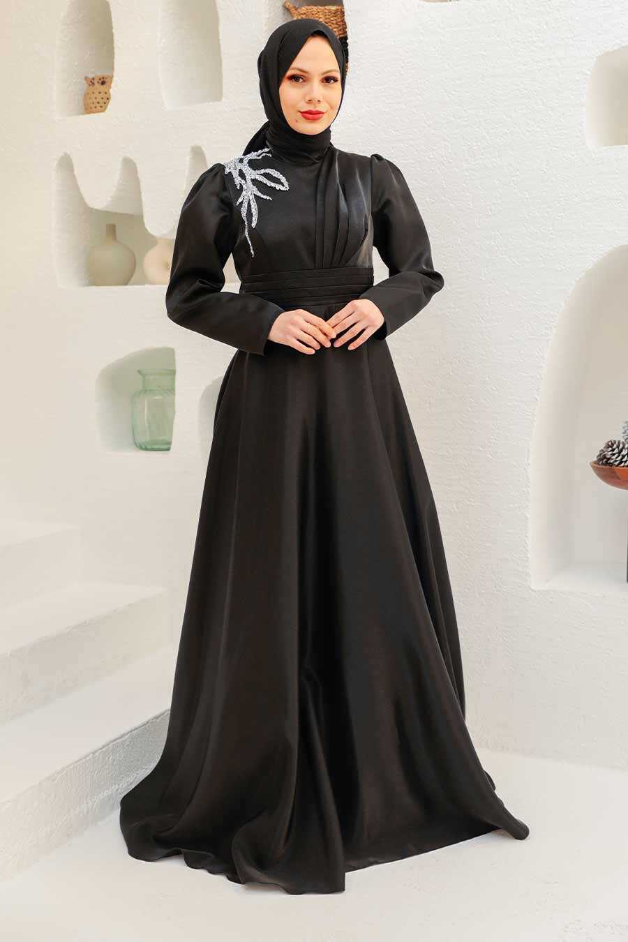 Neva Style - Black Turkish Hijab Evening Dress 22301S