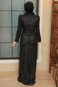 Black Hijab Evening Dress 2287S - Thumbnail