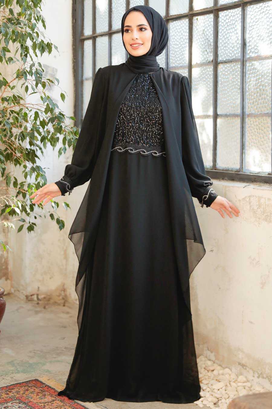 Black Hijab Evening Dress 25765S