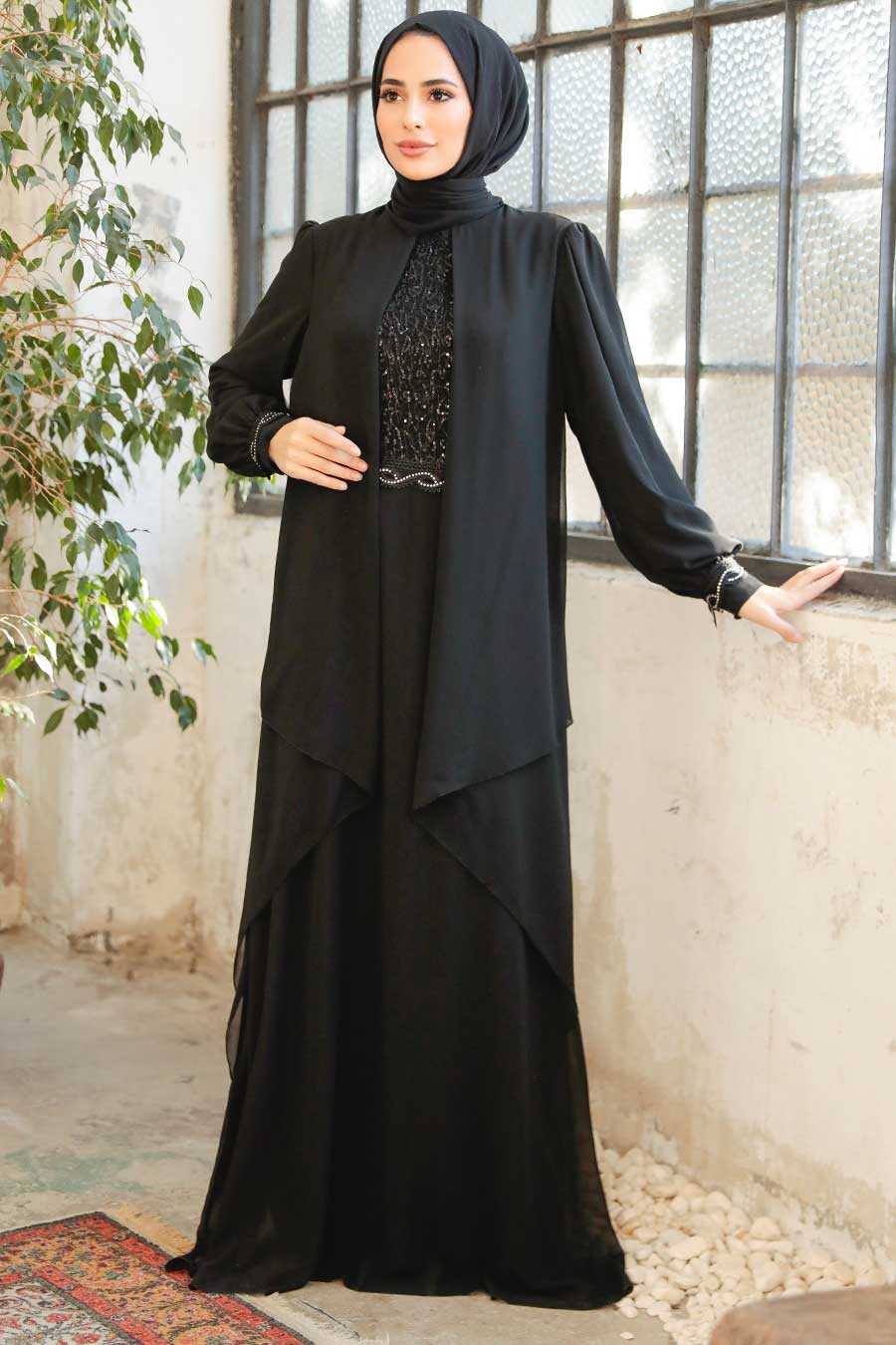 Black Hijab Evening Dress 25765S