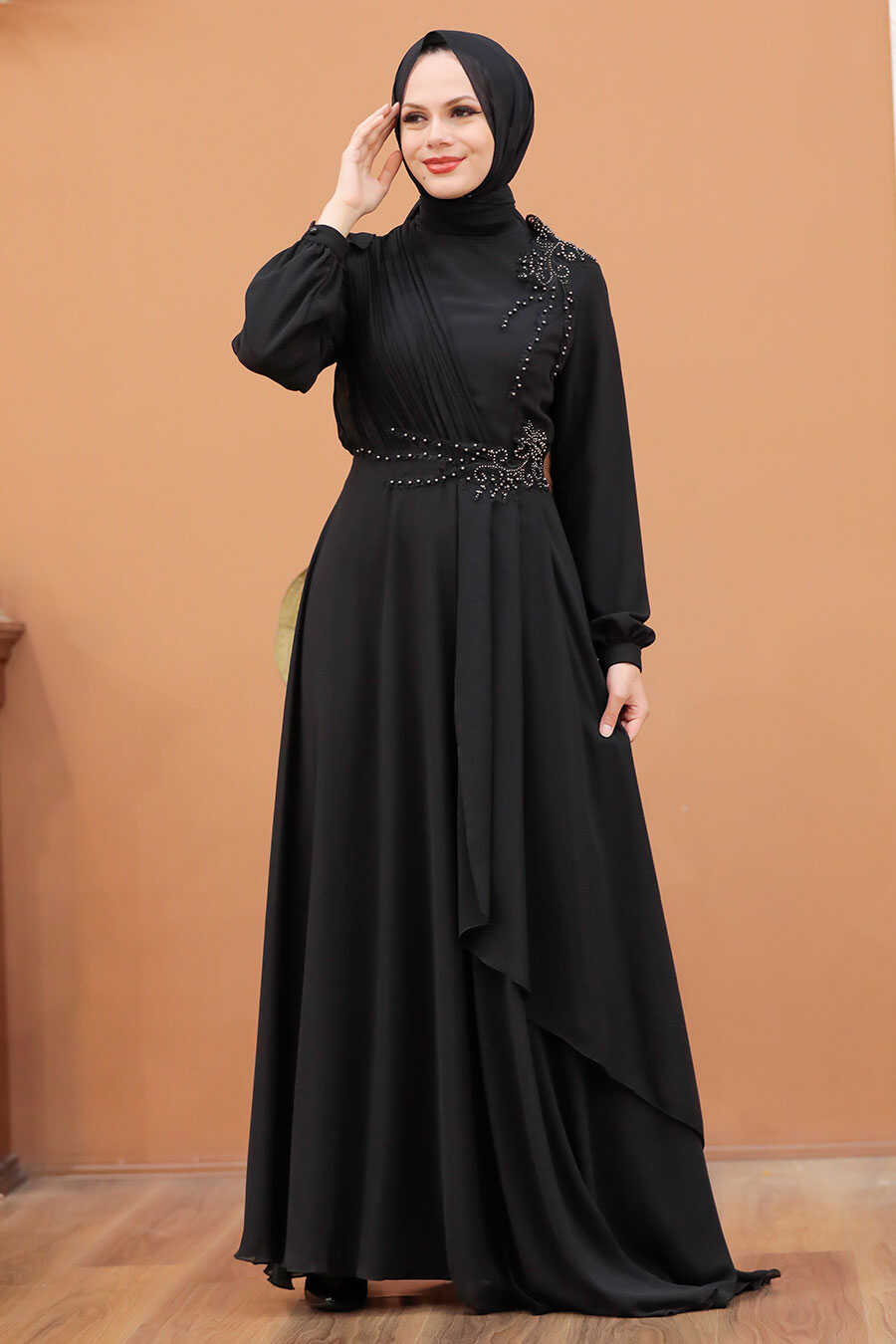 Neva Style - Long Black Muslim Wedding Dress 25791S