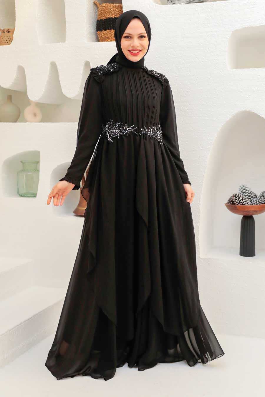 Black Hijab Evening Dress 25807S