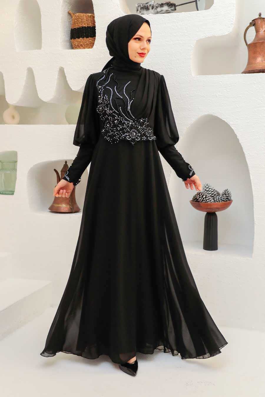 Black Hijab Evening Dress 25817S