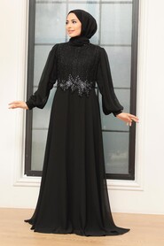 Black Hijab Evening Dress 25819S - Thumbnail