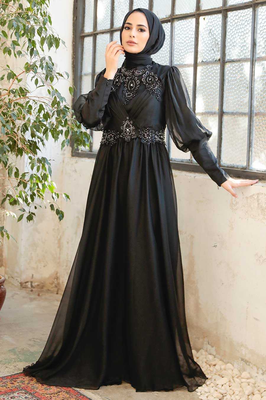 Black Hijab Evening Dress 25822S
