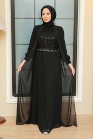 Black Hijab Evening Dress 25842S - Thumbnail