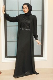 Black Hijab Evening Dress 25842S - Thumbnail
