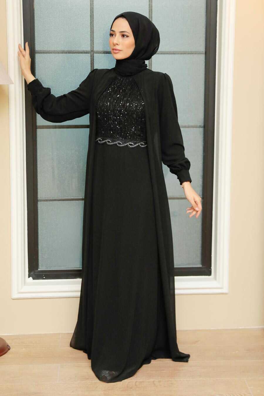 Black Hijab Evening Dress 25842S